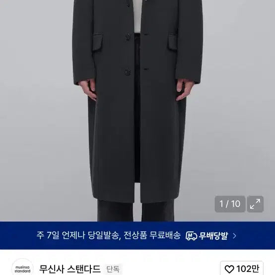 [BUNJANG] Musinsa Standard Cashmere Blend Daddy Shoulder Single Long Coat / 무신사스탠다드 캐시미어 블렌드대디숄더 싱글롱 다크그레이
