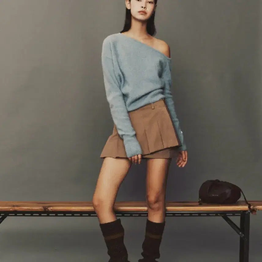 [BUNJANG] InstantFunk One Shoulder Raccoon Knit Sweater / 인스턴트펑크 원숄더 라쿤 니트 그레이