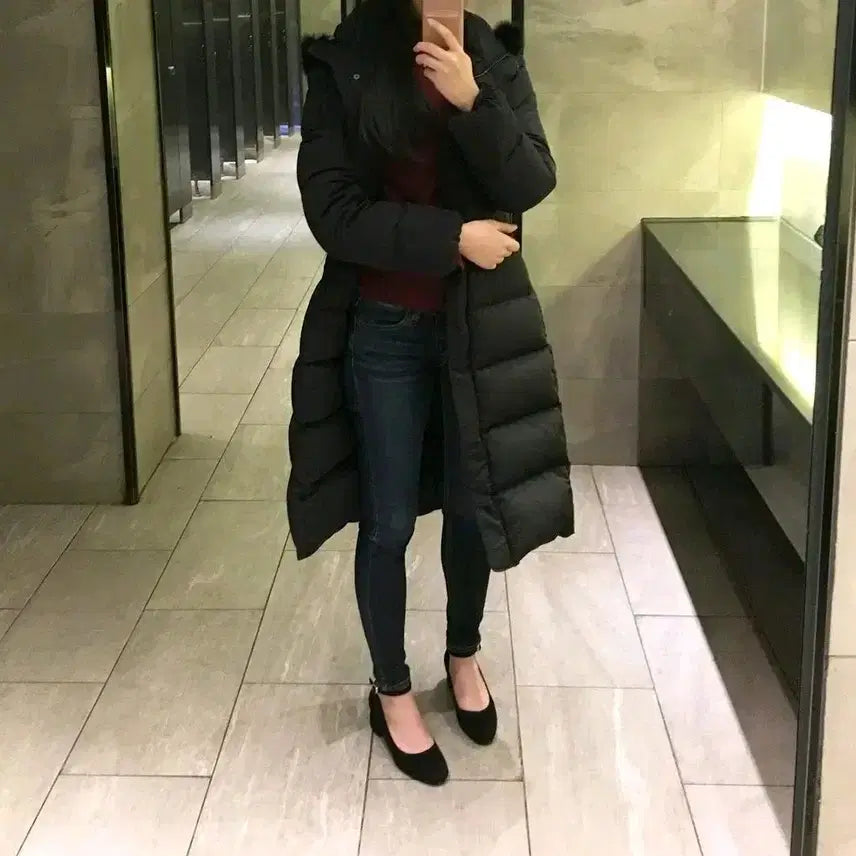 [BUNJANG] COINCOS Fox Waistline Long Padding - Black - Size 55 / 코인코즈 폭스허리라인 롱패딩