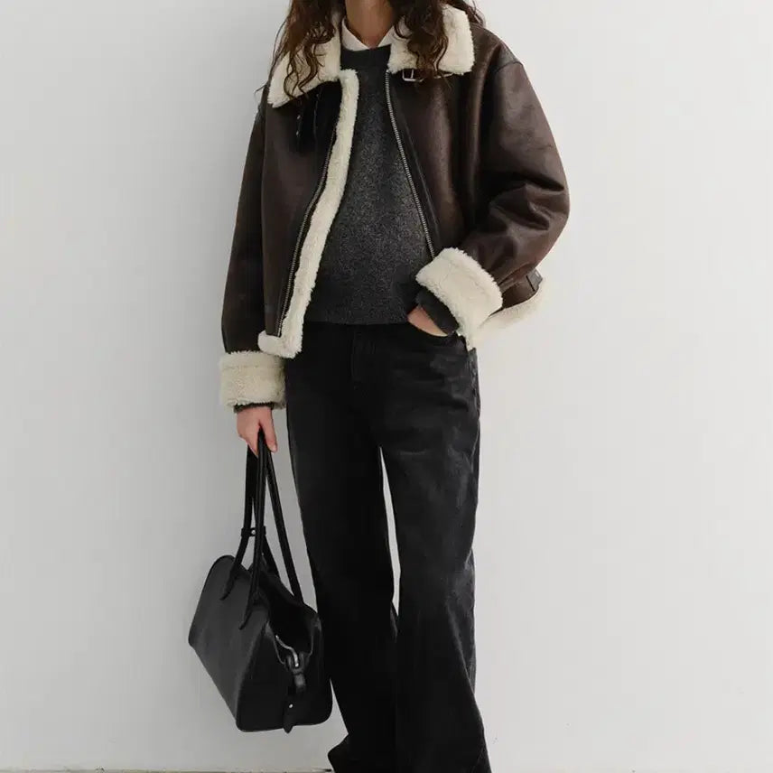 [BUNJANG] Dunst Unisex Shearling Jacket Brown M / 던스트 유니섹스 루즈핏라인 시어링 자켓 브라운 M