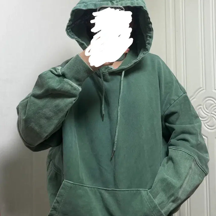 [BUNJANG] Pigment Washed Oversized Hoodie Green / 피그먼트 워싱 오버핏 후드티 그린