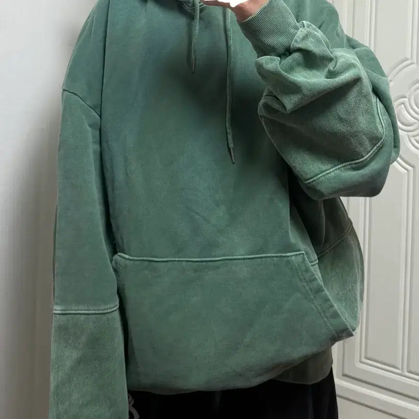 [BUNJANG] Pigment Washed Oversized Hoodie Green / 피그먼트 워싱 오버핏 후드티 그린