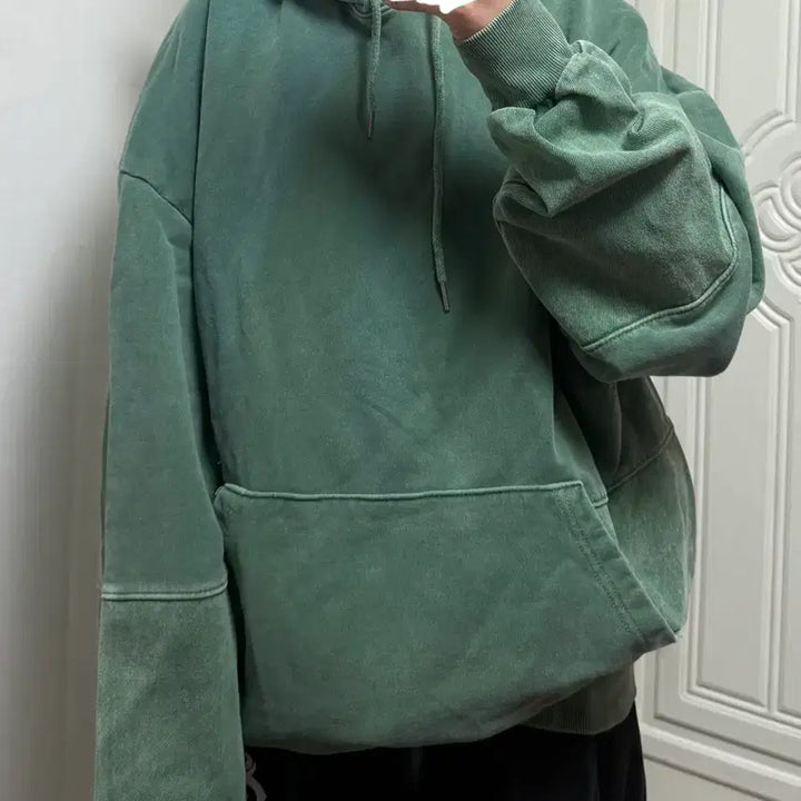 [BUNJANG] Pigment Washed Oversized Hoodie Green / 피그먼트 워싱 오버핏 후드티 그린