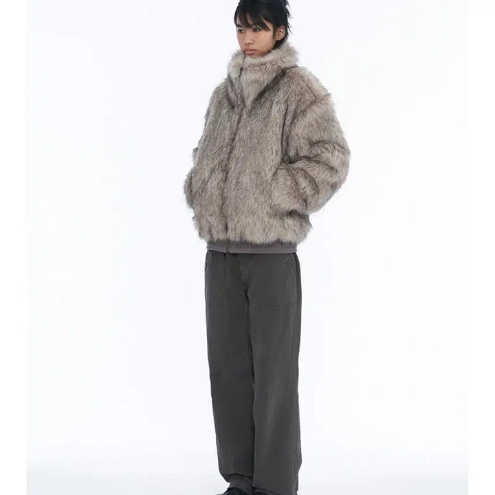 [BUNJANG] Wellbeing Express Gray Fur Jacket / 웰빙익스프레스 퍼자켓 그레이