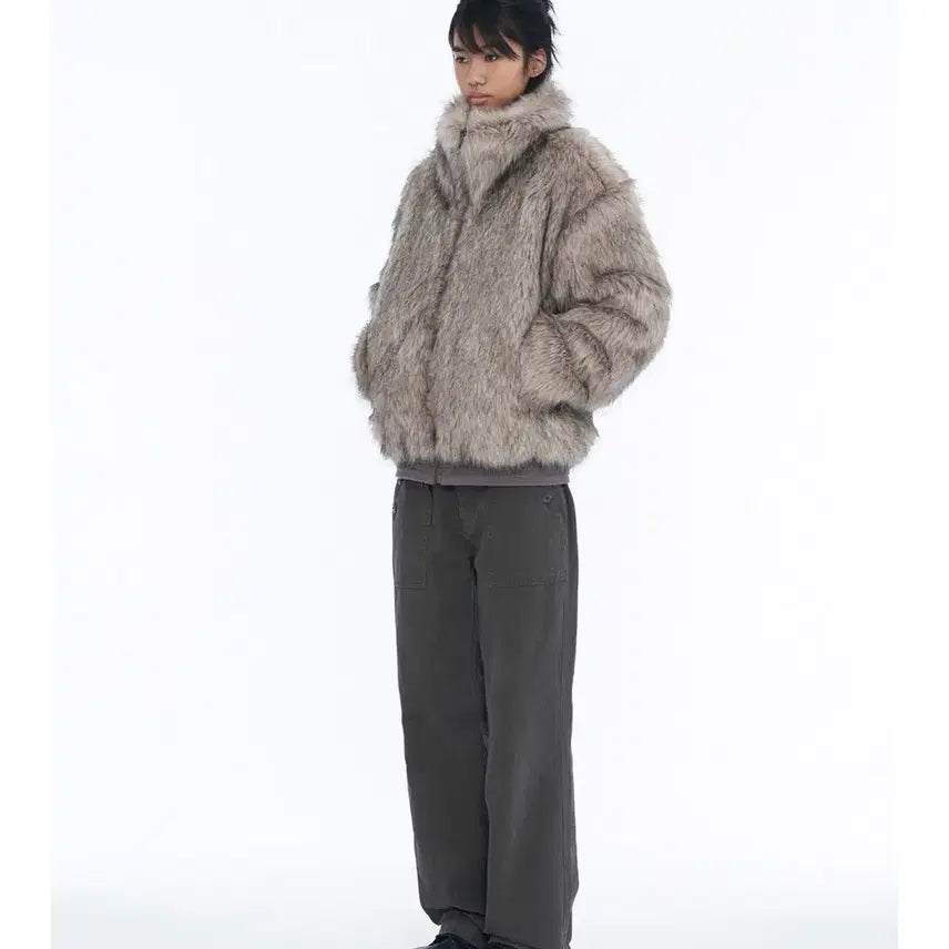 [BUNJANG] Wellbeing Express Gray Fur Jacket / 웰빙익스프레스 퍼자켓 그레이