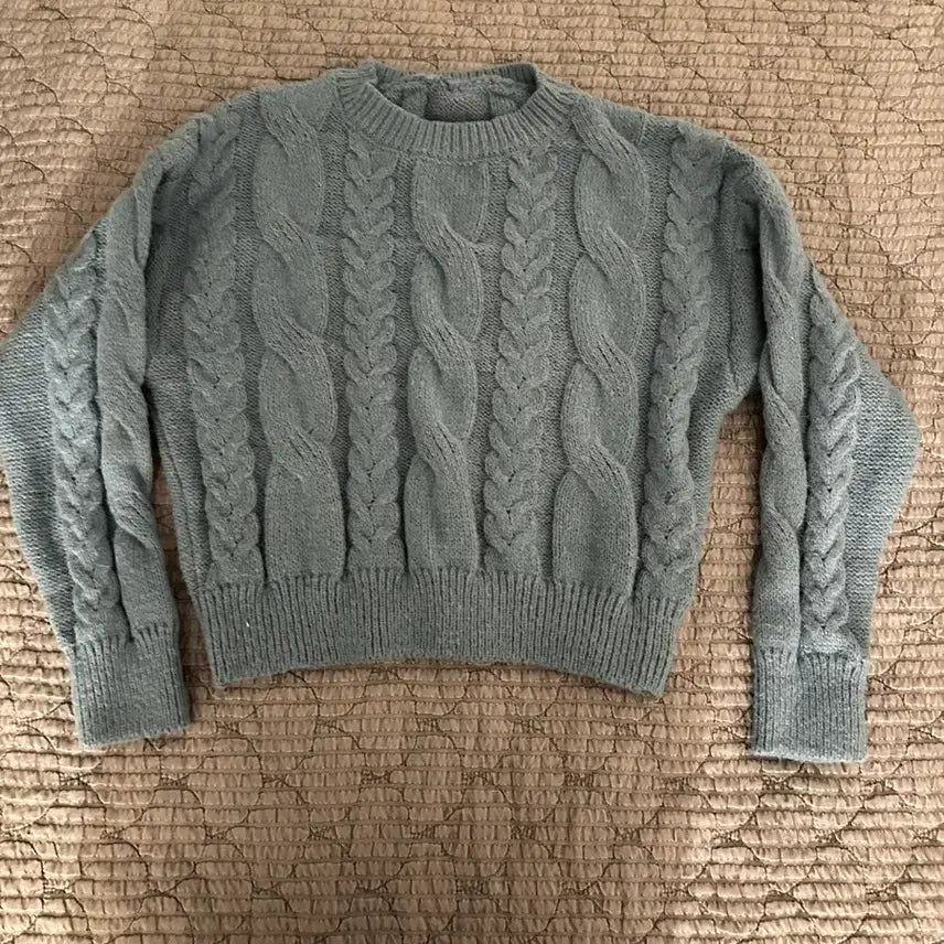 [BUNJANG] Cable Knit Sweater - Sky Blue / 케이블 니트 스웨터 하늘색