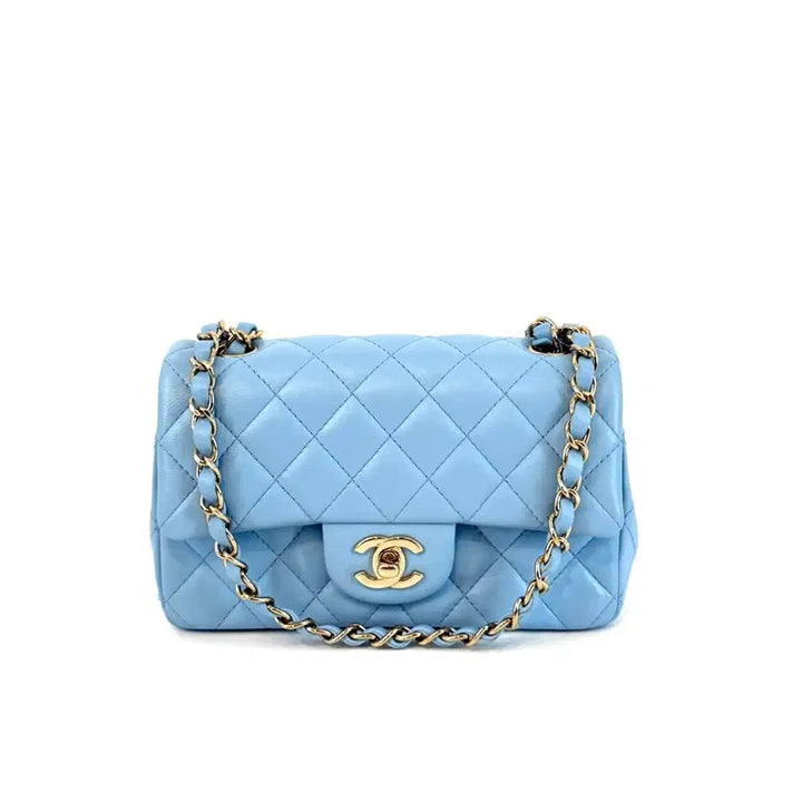 [BUNJANG] Chanel Classic New Mini Flap Bag Sky Blue A69900 / 샤넬 클래식 뉴미니 플랩백 스카이블루 A69900