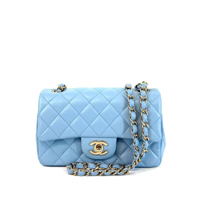[BUNJANG] Chanel Classic New Mini Flap Bag Sky Blue A69900 / 샤넬 클래식 뉴미니 플랩백 스카이블루 A69900