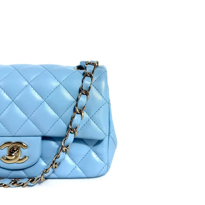 [BUNJANG] Chanel Classic New Mini Flap Bag Sky Blue A69900 / 샤넬 클래식 뉴미니 플랩백 스카이블루 A69900
