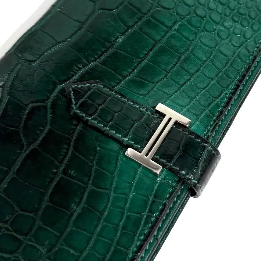 [BUNJANG] Hermes Bearn Crocodile Long Wallet / 에르메스 베안 와니 크로커다일 장지갑 그린 [Q]