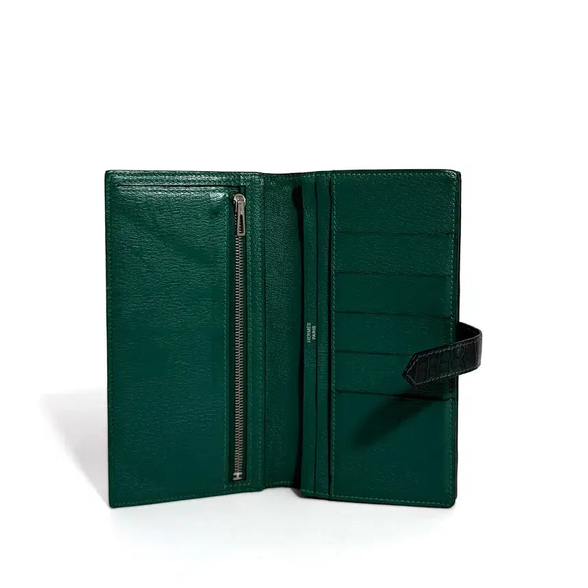 [BUNJANG] Hermes Bearn Crocodile Long Wallet / 에르메스 베안 와니 크로커다일 장지갑 그린 [Q]