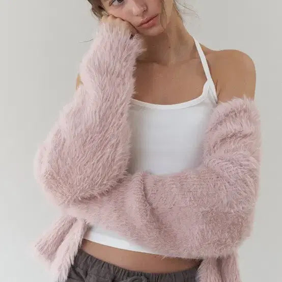 [BUNJANG] Header Teddy Cardigan - Pink / 헤더 테디 가디건 핑크