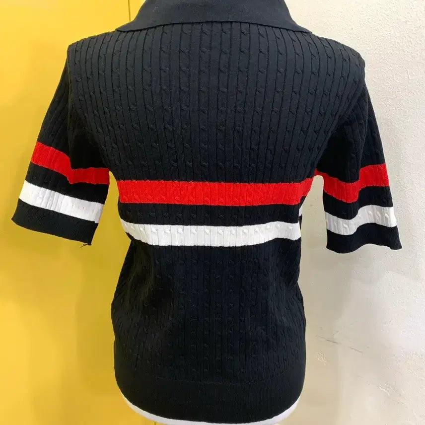 [BUNJANG] Black Three-Stripe Knit T-shirt / 블랙 삼선 니트 티셔츠