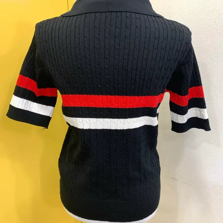 [BUNJANG] Black Three-Stripe Knit T-shirt / 블랙 삼선 니트 티셔츠