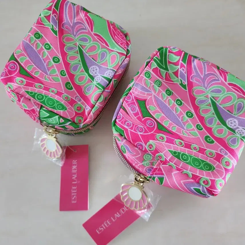 [BUNJANG] Estee Lauder Pink Pattern Pouch with Shell Charm / 에스티로더 파우치 핑크 패턴 쉘 참 장식 (새상품)