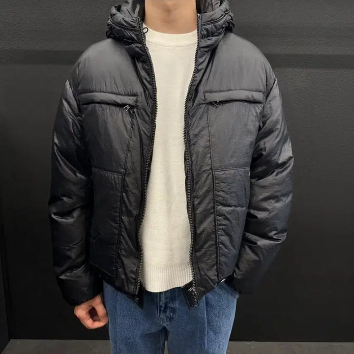 [BUNJANG] ZIOZIO Multi-Pocket Hooded Down Jacket (Black, 105) / 지오송지오 멀티포켓 후드 다운 점퍼 블랙 색상 105 사이즈 새상품