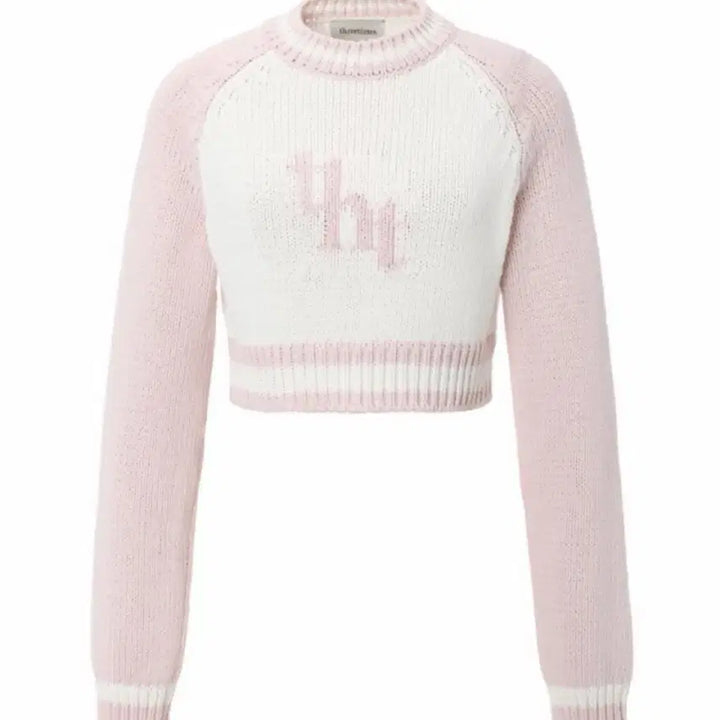 [BUNJANG] 3xTimes Jacquard Crop Knit Pink / 쓰리타임즈 자카드 크롭니트 핑크