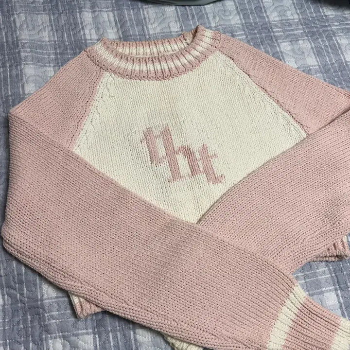 [BUNJANG] 3xTimes Jacquard Crop Knit Pink / 쓰리타임즈 자카드 크롭니트 핑크