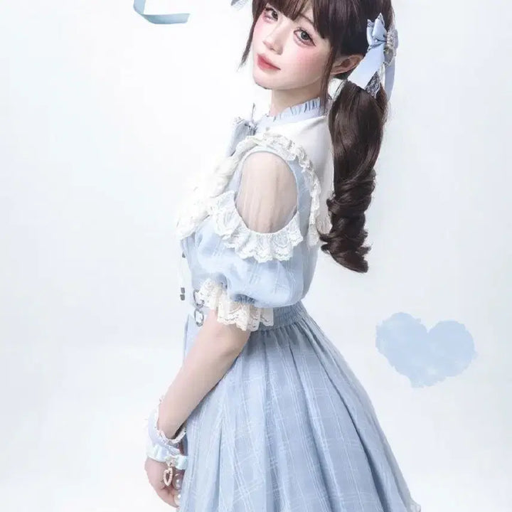 [BUNJANG] Off-Shoulder Dress and Shorts Two-Piece Set / 지뢰계 오프숄 원피스+반바지 투피스(3컬러)