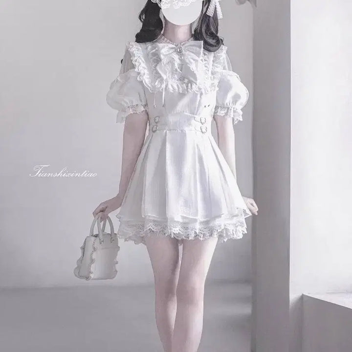 [BUNJANG] Off-Shoulder Dress and Shorts Two-Piece Set / 지뢰계 오프숄 원피스+반바지 투피스(3컬러)