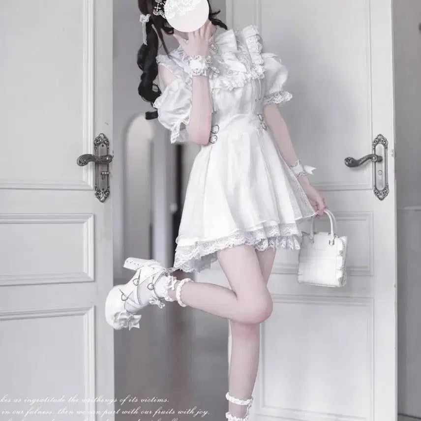 [BUNJANG] Off-Shoulder Dress and Shorts Two-Piece Set / 지뢰계 오프숄 원피스+반바지 투피스(3컬러)