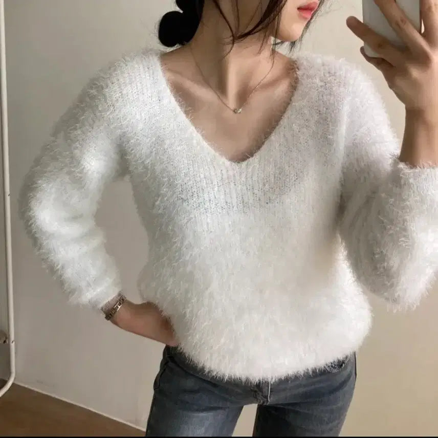 [BUNJANG] Laurenhi Angora Boucle Knit Sweater / 앙고라부클니트(화이트)/로렌하이렌느아뜨랑스프롬비기닝가내스라슬로우앤드히니크