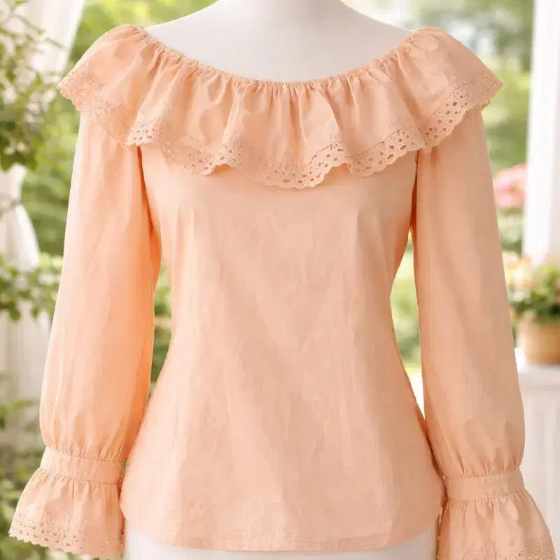 [BUNJANG] Off-Shoulder Lace Blouse - Apricot - Size 66 / 오프숄더 레이스 블라우스 살구색 66가단50