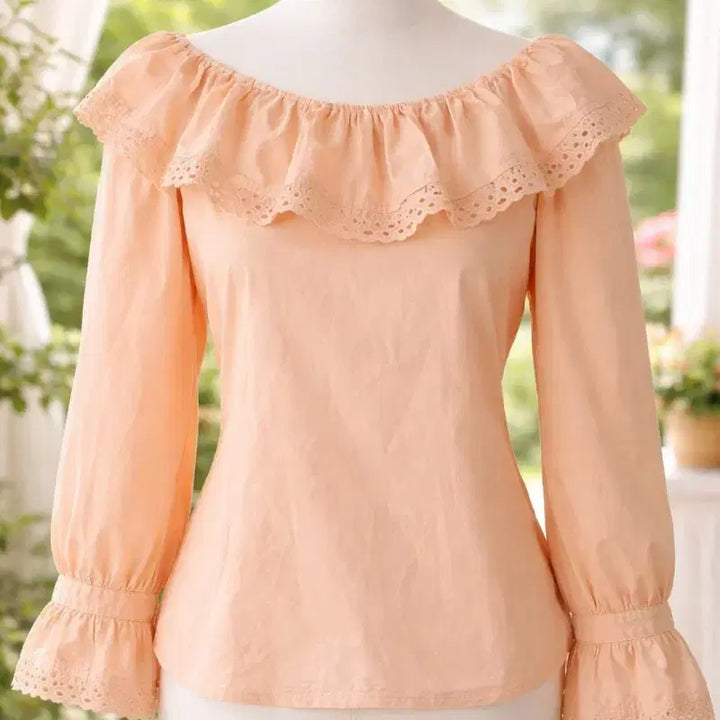 [BUNJANG] Off-Shoulder Lace Blouse - Apricot - Size 66 / 오프숄더 레이스 블라우스 살구색 66가단50