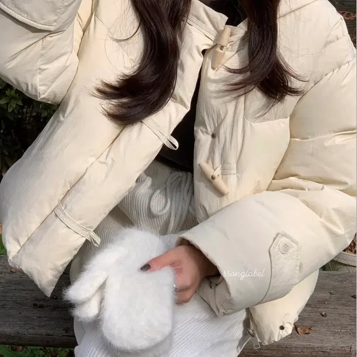 [BUNJANG] Song Label Ivory Duffle Hooded Padded Jumper / 새상품) 쏭라벨 아이보리 떡볶이 후드 패딩 점퍼