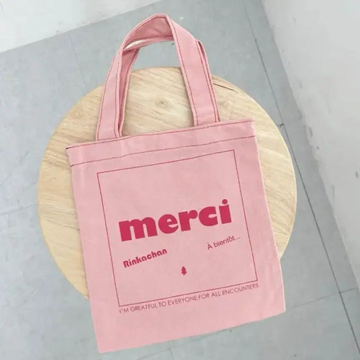 [BUNJANG] Merci Pink Tote Bag Canvas Eco Bag / 핑크 연분홍 메르시 가방 merci 토트백 캔버스 에코백