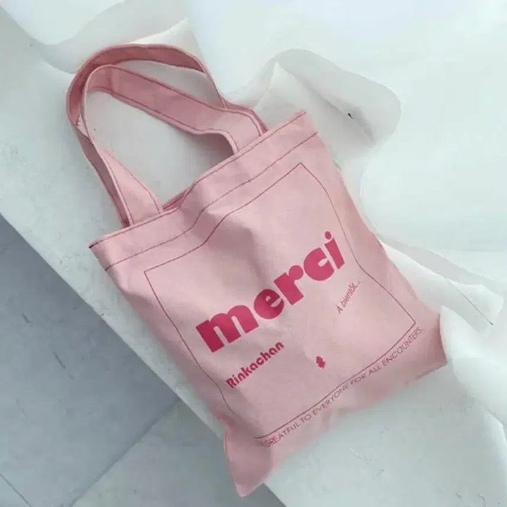 [BUNJANG] Merci Pink Tote Bag Canvas Eco Bag / 핑크 연분홍 메르시 가방 merci 토트백 캔버스 에코백