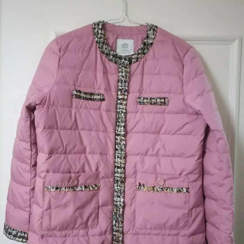 [BUNJANG] Pink Goose Down Tweed Padded Jacket / 핑크 구스 트위드패딩 자켓