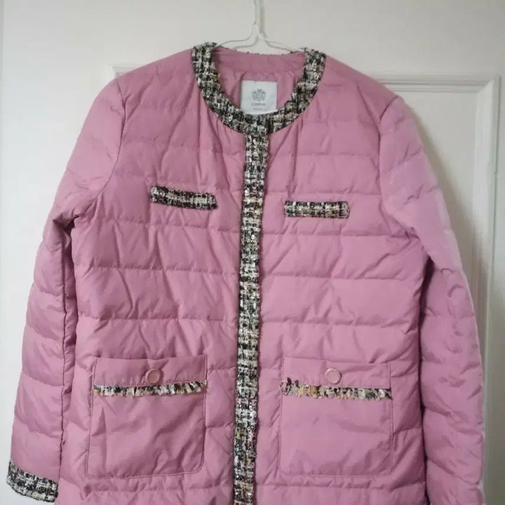 [BUNJANG] Pink Goose Down Tweed Padded Jacket / 핑크 구스 트위드패딩 자켓