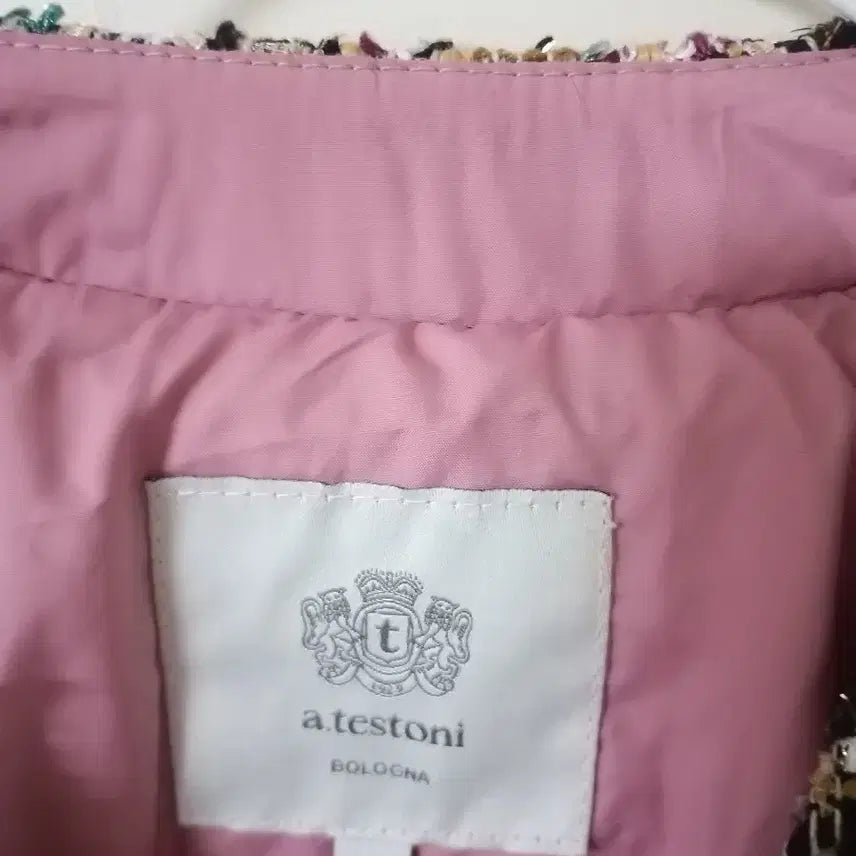 [BUNJANG] Pink Goose Down Tweed Padded Jacket / 핑크 구스 트위드패딩 자켓