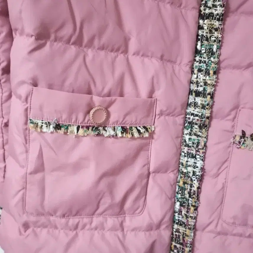 [BUNJANG] Pink Goose Down Tweed Padded Jacket / 핑크 구스 트위드패딩 자켓