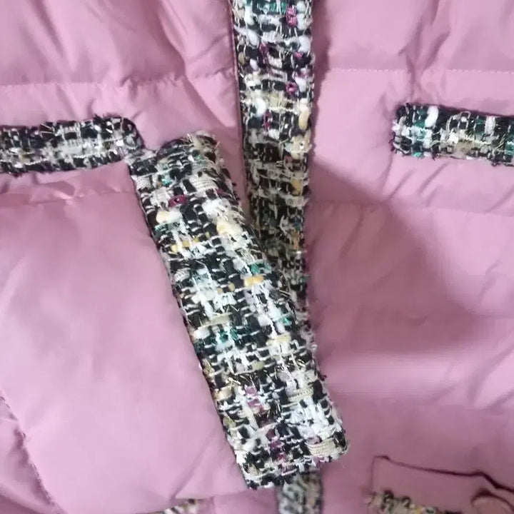 [BUNJANG] Pink Goose Down Tweed Padded Jacket / 핑크 구스 트위드패딩 자켓