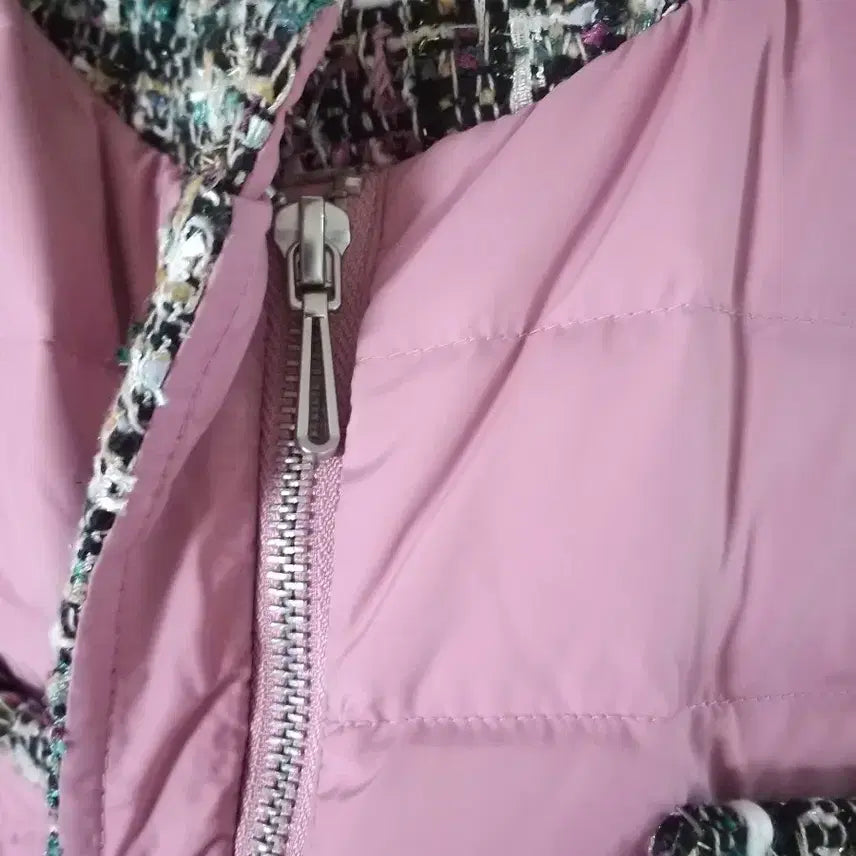 [BUNJANG] Pink Goose Down Tweed Padded Jacket / 핑크 구스 트위드패딩 자켓