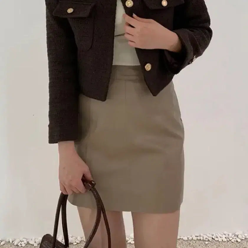 [BUNJANG] Tweed Crop Jacket Brown / 트위드 크롭 자켓 브라운 금장 버튼(정가 54,000원대/5회미만 착용)