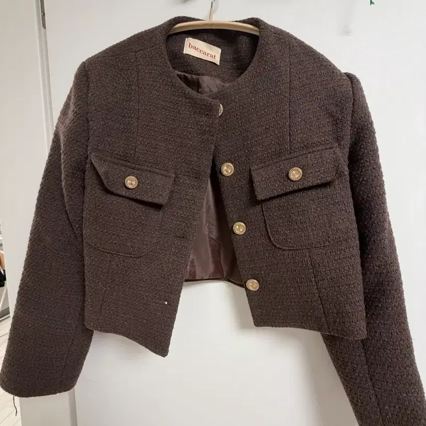 [BUNJANG] Tweed Crop Jacket Brown / 트위드 크롭 자켓 브라운 금장 버튼(정가 54,000원대/5회미만 착용)