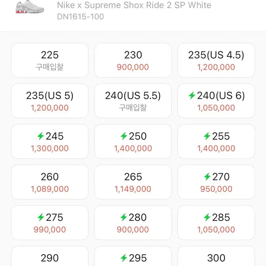 [BUNJANG] Nike x Supreme Shox Ride 2 SP White Sneakers / 나이키 x 슈프림 샥스 라이드 2 SP 화이트