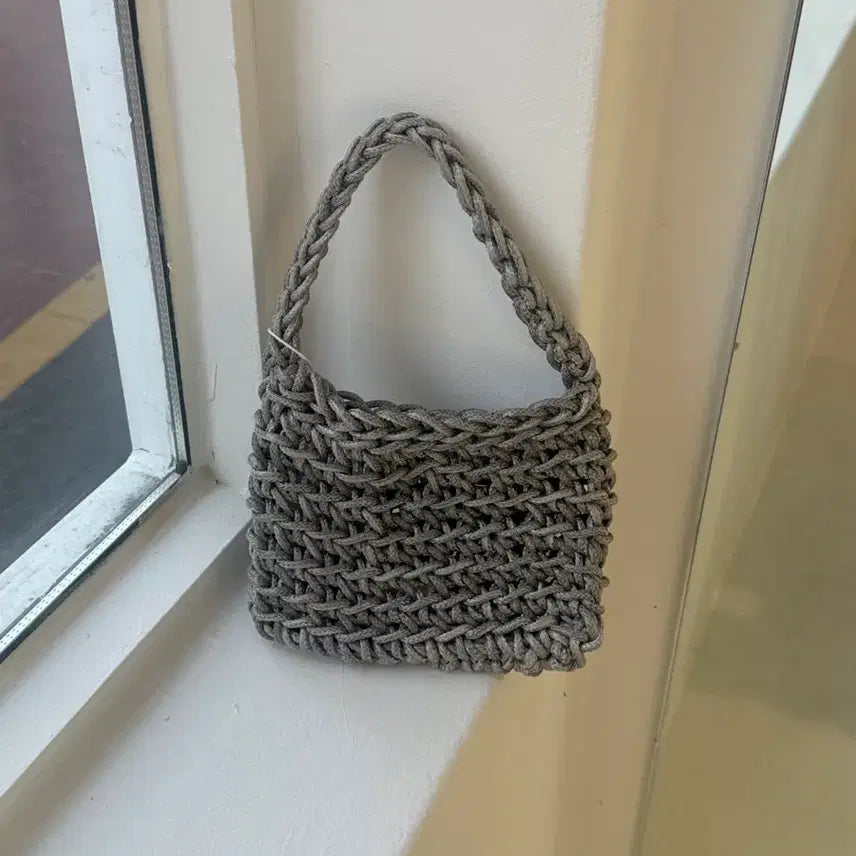 [BUNJANG] Nothing Everthing Knit Tote Bag - Gray / 낫띵에브리띵 니트 토트백 그레이