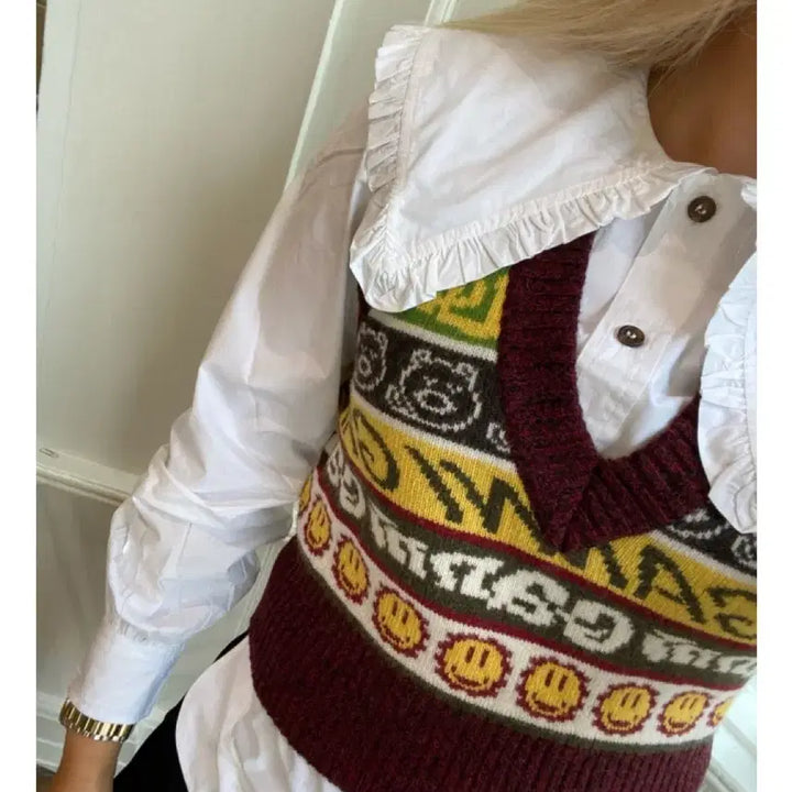 [BUNJANG] Ganni Recycled Wool Smiley Vest S / ganni 가니 리시이클드 울 스마일리 베스트 S