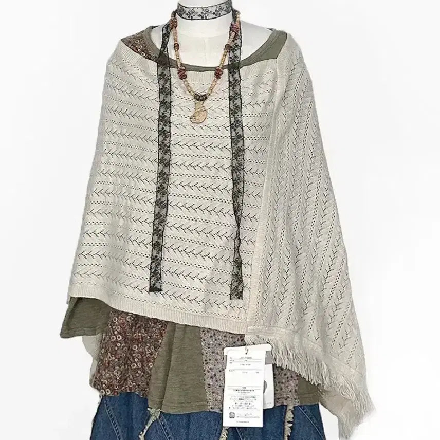 [SOLD OUT] 일본빈티지 미사용언발태슬펀칭판쵸판초가디건연베이지 모리걸하구미룩갸루y2k