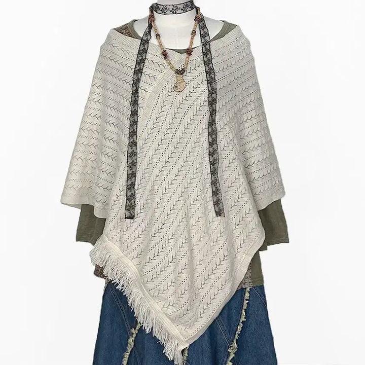 [SOLD OUT] 일본빈티지 미사용언발태슬펀칭판쵸판초가디건연베이지 모리걸하구미룩갸루y2k