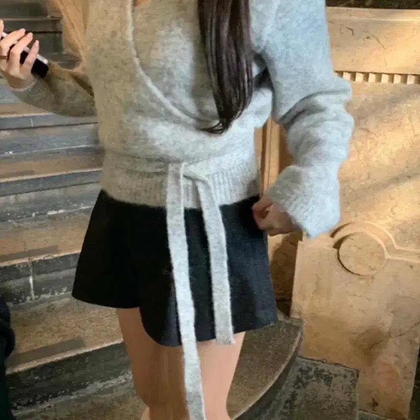 [BUNJANG] Sober Shop Knit Sweater Gray / 소버샵 랩니트 그레이