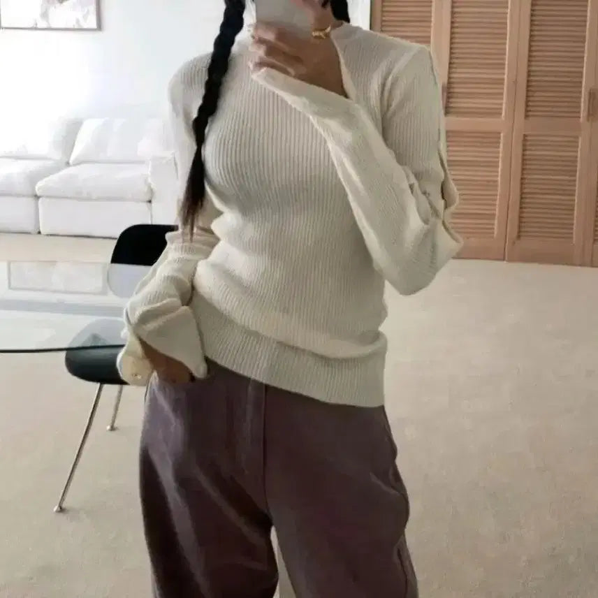 [BUNJANG] Cash Button Ribbed Knit - Ivory / 캐시 버튼 골지 니트 - 아이보리,프리