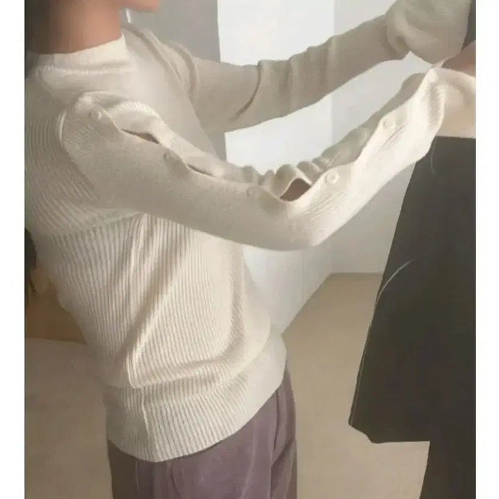 [BUNJANG] Cash Button Ribbed Knit - Ivory / 캐시 버튼 골지 니트 - 아이보리,프리