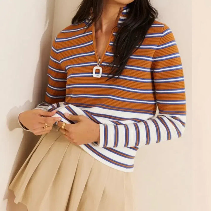 [BUNJANG] Mango Striped Half Zip-up Knit Sweater / [85]망고 스트라이프 하프 집업 니트(새상품)