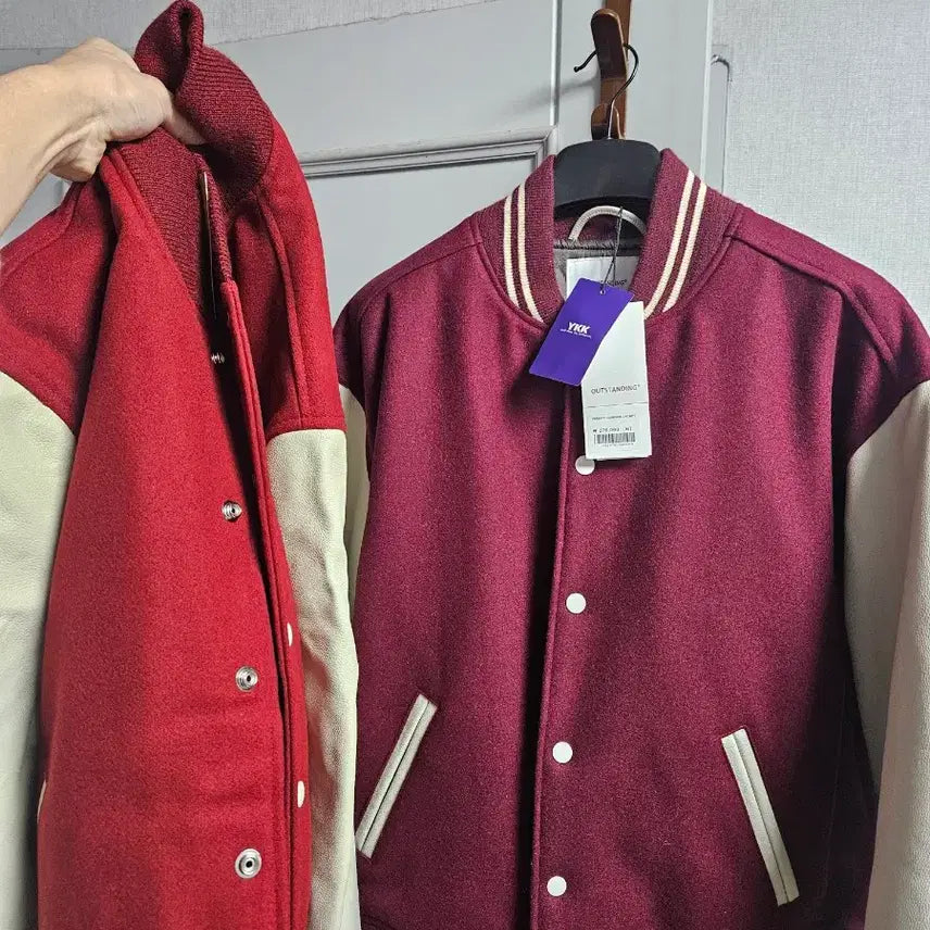 [BUNJANG] Outstanding Varsity Burgundy Jacket / 아웃스탠딩 바시티 (새상품 m)