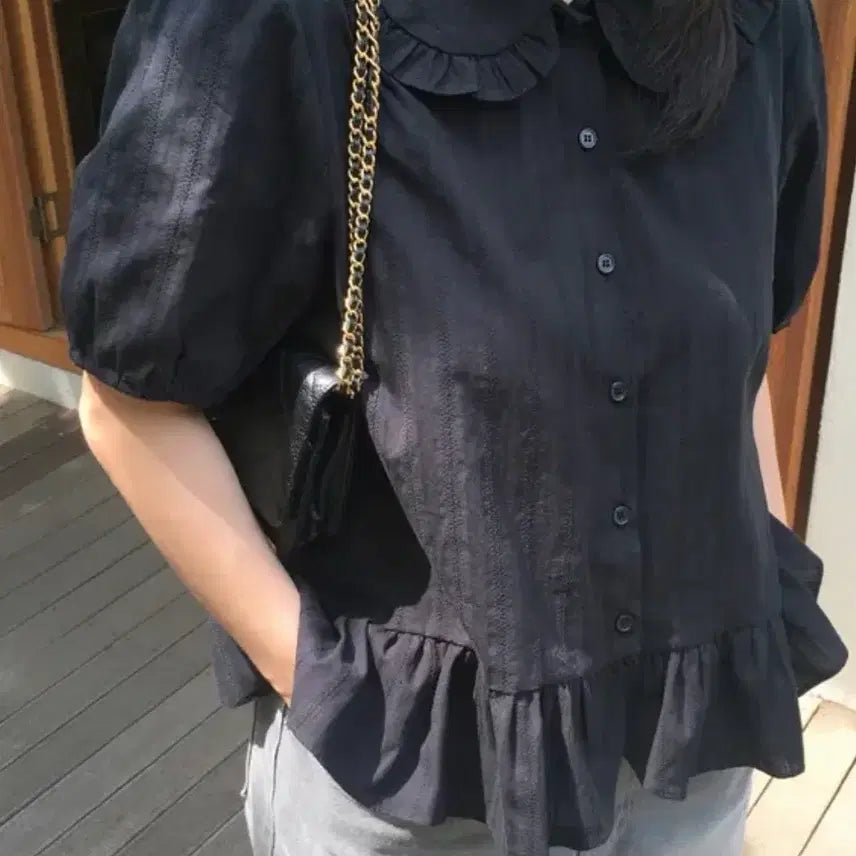 [BUNJANG] Unbranded Oversized Ruffle Blouse / 빅사이즈 프릴 반팔 블라우스